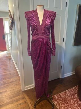 NWOT ZHIVAGO Shadow Lounge velvet burnout Gown in magenta/fuchsia Sz 8 US